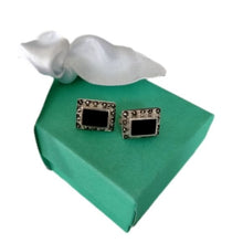 Load image into Gallery viewer, Sterling Silver, Onyx + Marcasite Rectangular Post Earrings