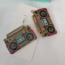 Load image into Gallery viewer, Peace Buddha + Retro Boom box Music Earrings, set of 2