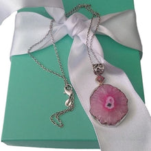 Load image into Gallery viewer, Natural Pink Solar Quartz Slice w/ Fire Opal in 925 Sterling Silver Neck…
