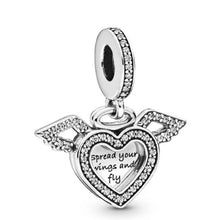 Load image into Gallery viewer, Pandora Sterling Silver Heart + Angel Wings Dangle w/ Clear Zirconia -798485C01