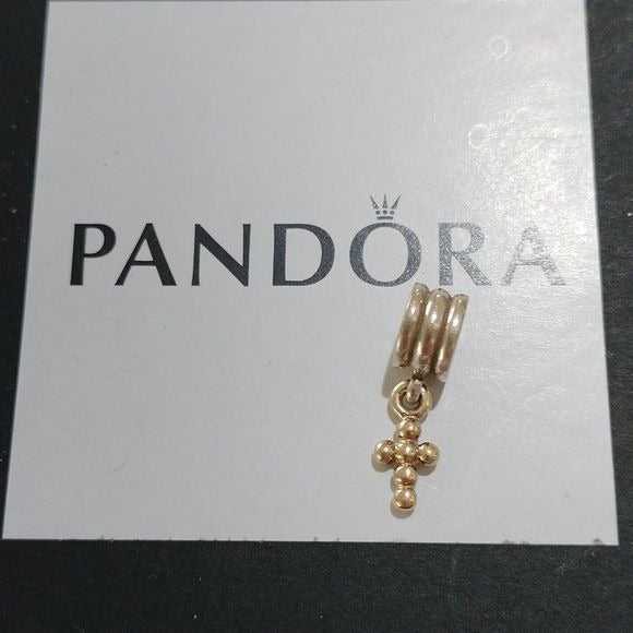 Pandora Retired Sterling Silver Bead with 14K Gold Cross Dangle - 790169