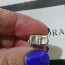 Load image into Gallery viewer, Pandora Retired Sterling Silver Heart and Bow Charm with Clear Zirconia - 791776