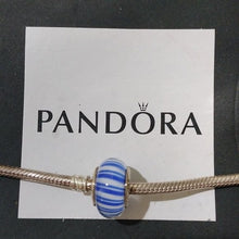 Load image into Gallery viewer, Pandora Retired Blue Murano Glass Bead with Candy Stripes - 790683