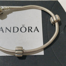 Load image into Gallery viewer, Pandora Sterling Silver 7" Snakechain Starter Bracelet w/ 2 Ribbed Clips 790163