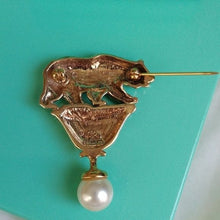 Load image into Gallery viewer, Signed Vermeil Sterling Silver California Grizzly Bear, Poppy and Pearl Brooch