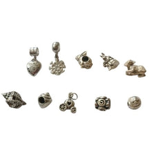 Load image into Gallery viewer, Sterling Silver Bracelet Charms, Set of 10: Shells, Rabbits, Dog, Snowflake ++
