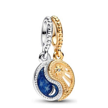 Load image into Gallery viewer, Pandora 14K Gold-Plated + Sterling Silver Splittable Sun + Moon Dangle Charm