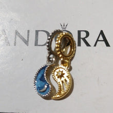 Load image into Gallery viewer, Pandora 14K Gold-Plated + Sterling Silver Splittable Sun + Moon Dangle Charm