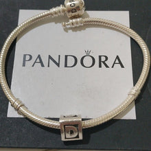 Load image into Gallery viewer, Pandora Sterling Silver 7" Snakechain Starter Bracelet w/ Letter D Charm 790323D