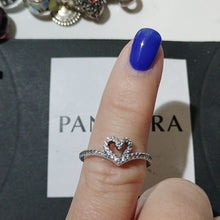 Load image into Gallery viewer, Pandora Sterling Silver Sparkling Wishbone Heart Ring w/ Clear Zirconia Size 6