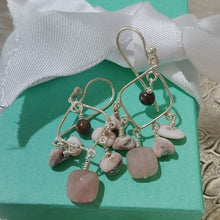 Load image into Gallery viewer, Artisan Sterling Silver+ Rose Quartz Chandelier Earrings on Long French Hooks