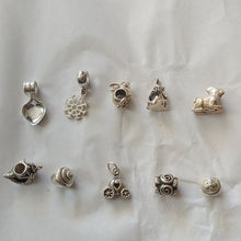 Load image into Gallery viewer, Sterling Silver Bracelet Charms, Set of 10: Shells, Rabbits, Dog, Snowflake ++
