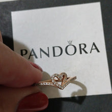 Load image into Gallery viewer, Pandora Rose Sparkling Wishbone Heart Ring w/ Clear Zirconia - 189302C01