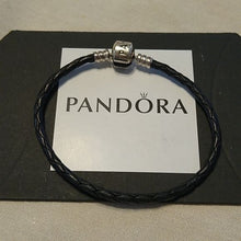 Load image into Gallery viewer, Pandora Single Black Braided Leather Bracelet 6.9&quot;

