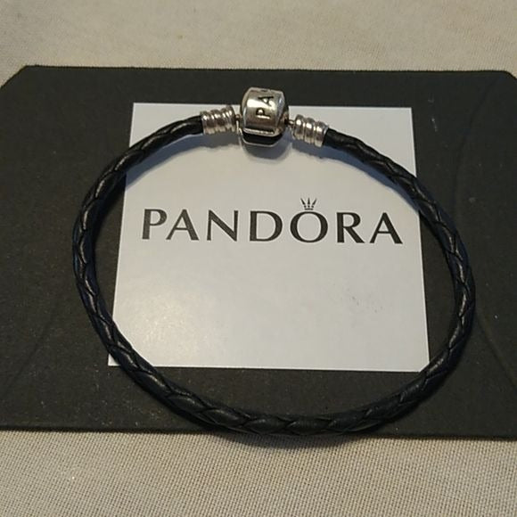Pandora Single Black Braided Leather Bracelet 6.9
