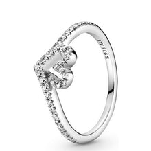 Load image into Gallery viewer, Pandora Sterling Silver Sparkling Wishbone Heart Ring w/ Clear Zirconia Size 6