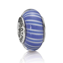 Load image into Gallery viewer, Pandora Retired Blue Murano Glass Bead with Candy Stripes - 790683