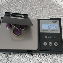 Load image into Gallery viewer, Ster Silver, Purple Turquoise Amethyst Heart and Oval Pendant Earrings Set