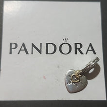 Load image into Gallery viewer, Pandora Sterling Silver + 14K Gold Love You Forever Dangle Heart Charm 792042cz