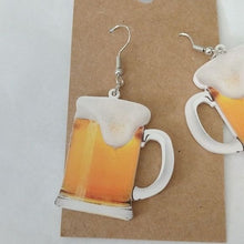 Load image into Gallery viewer, Strange Times Newspaper + Frosty Beer Mug Earrings, set of 2