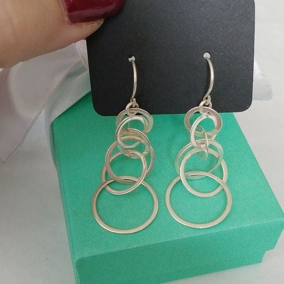 Silver tone Cascading Circle Dangle Earrings on French Hooks