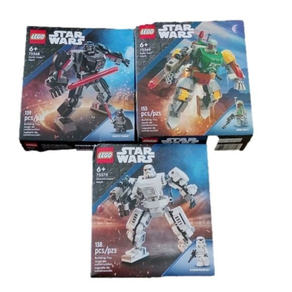Lego 75368 Darth Vader, 75369 Boba Fett + 75370 Stormtrooper Mech Sets, all 3