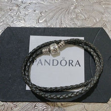 Load image into Gallery viewer, Pandora Moments Double Leather Bracelet, Black, 13.8&quot;
