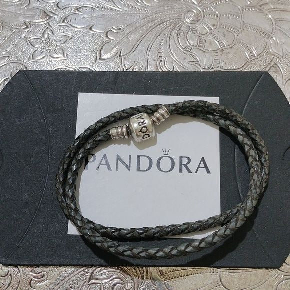 Pandora Moments Double Leather Bracelet, Black, 13.8