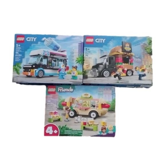 Lego 60384 Penguin Slushy Van, 60404 Burger + 42633 Hot Dog Food Truck Sets (3)