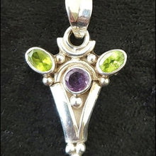 Load image into Gallery viewer, Sterling Silver Vintage Amethyst &amp; Peridot Pendant
