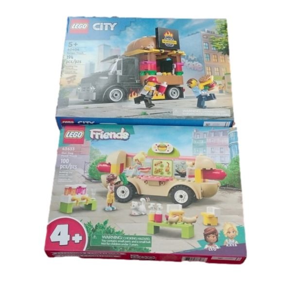 Lego City 60404 Burger Truck + Friends 42633 Hot Dog Food Truck Building Sets