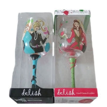 Load image into Gallery viewer, Delish Hand painted Holiday + Girlfriends Goblets, Set of 2