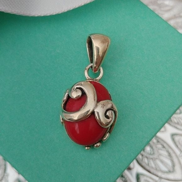 Sterling Silver+ Coral Oval Pendant