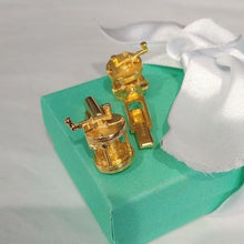 Load image into Gallery viewer, Goldtone Fishing Reel Cuff Links