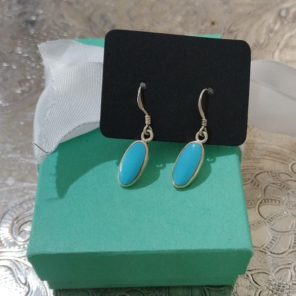 Sterling Silver and Sleeping Beauty Turquoise Oval Earrings on French Hooks