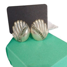 Load image into Gallery viewer, Vintage Sterling Silver Fluted Oval Clip-On Earrings with Marcasite
