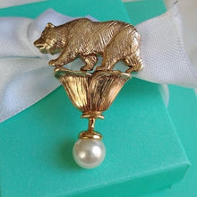 Load image into Gallery viewer, Signed Vermeil Sterling Silver California Grizzly Bear, Poppy and Pearl Brooch
