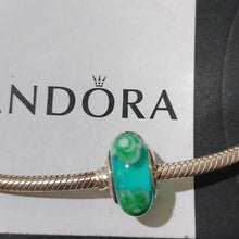Load image into Gallery viewer, Pandora Retired Turquoise Green Flowers for You Murano Glass Bead - 790649