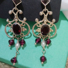 Load image into Gallery viewer, Sterling Silver, Garnets & Pearl Chandelier Earrings
