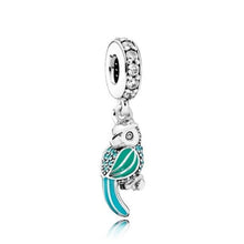 Load image into Gallery viewer, Pandora Sterling Silver Tropical Parrot Dangle Charm w/ Teal Enamel - 791903enmx