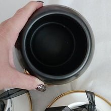 Load image into Gallery viewer, Halloween Elegance Black + Gold Serpents + Roses Coffee Tea Cups + Sauce with Lg. Canister