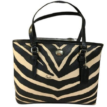 Load image into Gallery viewer, Coach F52532 Peyton Zebra Top Handle Tote, SV/Black