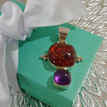 Load image into Gallery viewer, Signed Lori Bonn Sterling Silver, Amber + Amethyst Cushion Pendant
