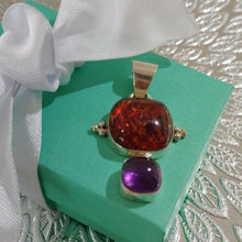 Load image into Gallery viewer, Signed Lori Bonn Sterling Silver, Amber + Amethyst Cushion Pendant
