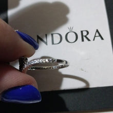 Load image into Gallery viewer, Pandora Sterling Silver Sparkling Wishbone Heart Ring w/ Clear Zirconia Size 6