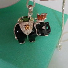 Load image into Gallery viewer, Sterling Silver Diamond Citrine Emerald + Tourmaline Elephant 18" Necklace
