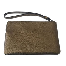 Load image into Gallery viewer, Coach F21070 Crossgrain Metallic Leather Corner Zip Wristlet, QB/Metallic Fern