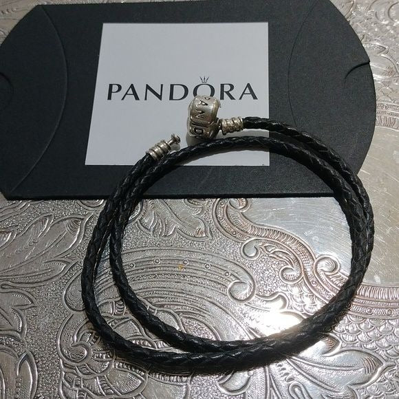 Pandora Moments Double Leather Bracelet, Black, 14.96
