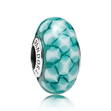 Load image into Gallery viewer, Pandora Retired Sterling Silver Teal Lattice Murano Glass Bead - 791625