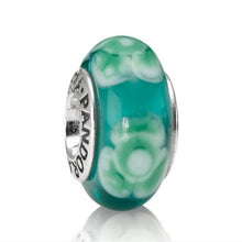 Load image into Gallery viewer, Pandora Retired Turquoise Green Flowers for You Murano Glass Bead - 790649